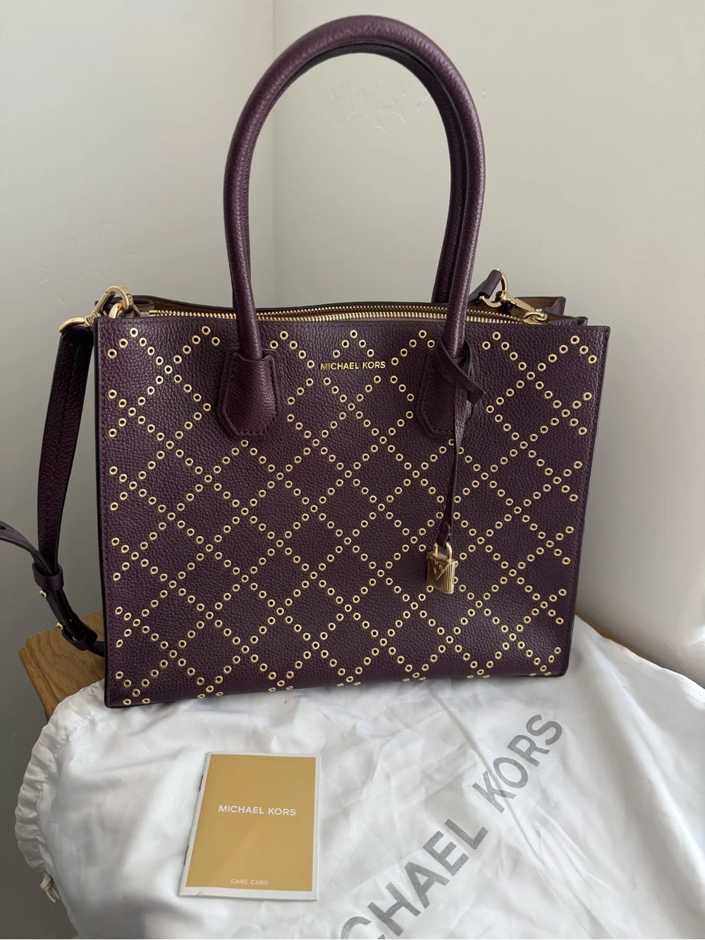 Michael Kors Plum Quilted Eyelet Satchel with Gold Hardware